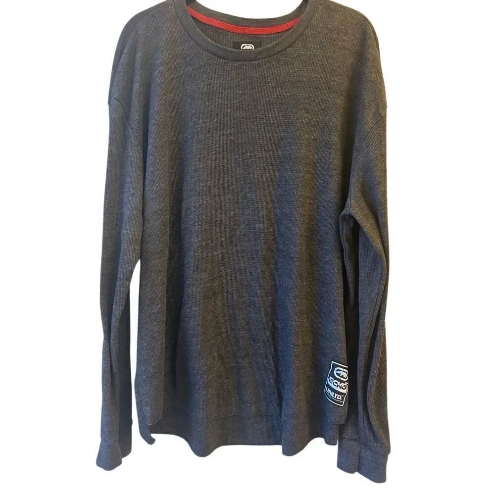 ECKO UNLTD Y2K Waffle Kit Crewneck Long Sleeve Shirt Gray 3XL 90's vintage basic